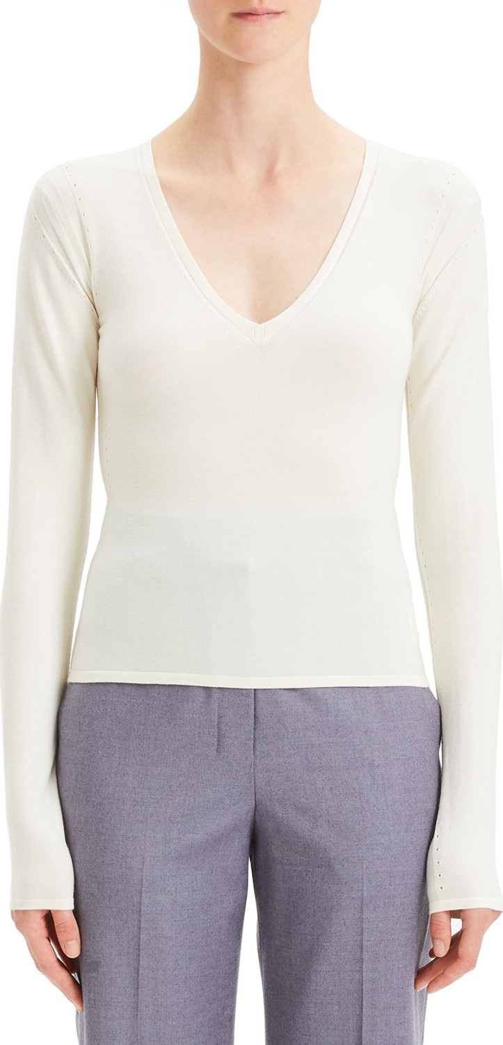 Theory Refine V-Neck Wool Long-Sleeve Pullover Sweater