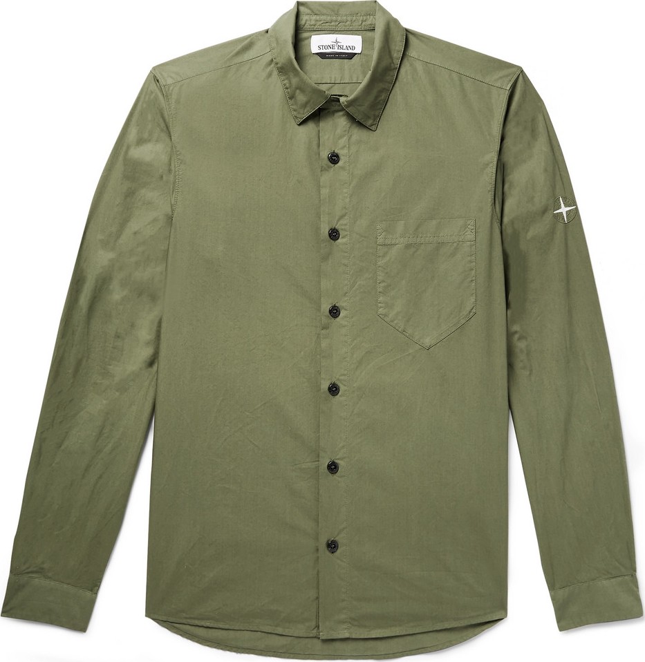 Stone Island Logo-Embroidered Cotton-Poplin Shirt
