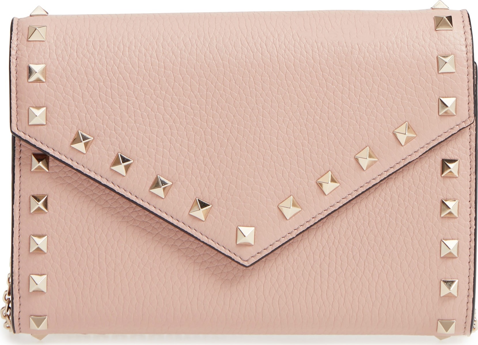 Valentino Rocktstud V-Flap Calfskin Leather Wallet on a Chain
