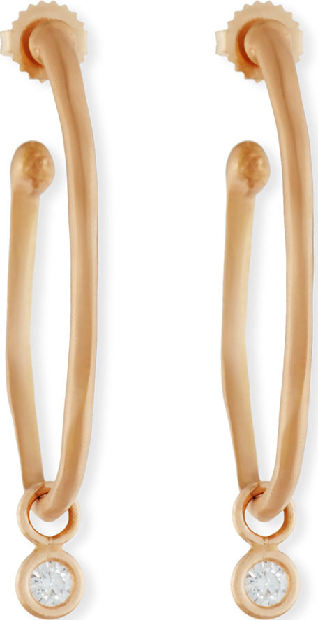 Rahaminov 18K Rose Gold Wave Hoop Earrings with Diamond Dangle