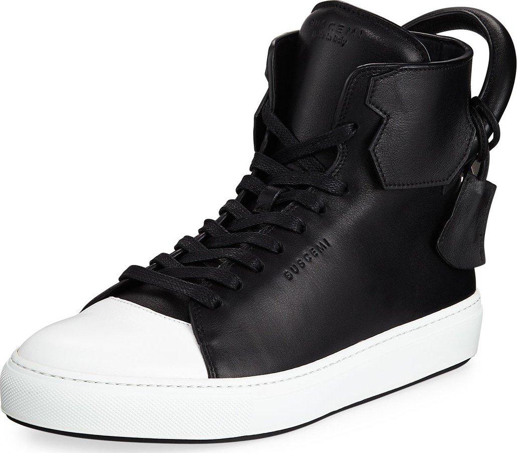 Buscemi Men's 125mm Leather High-Top Sneakers, Black/White