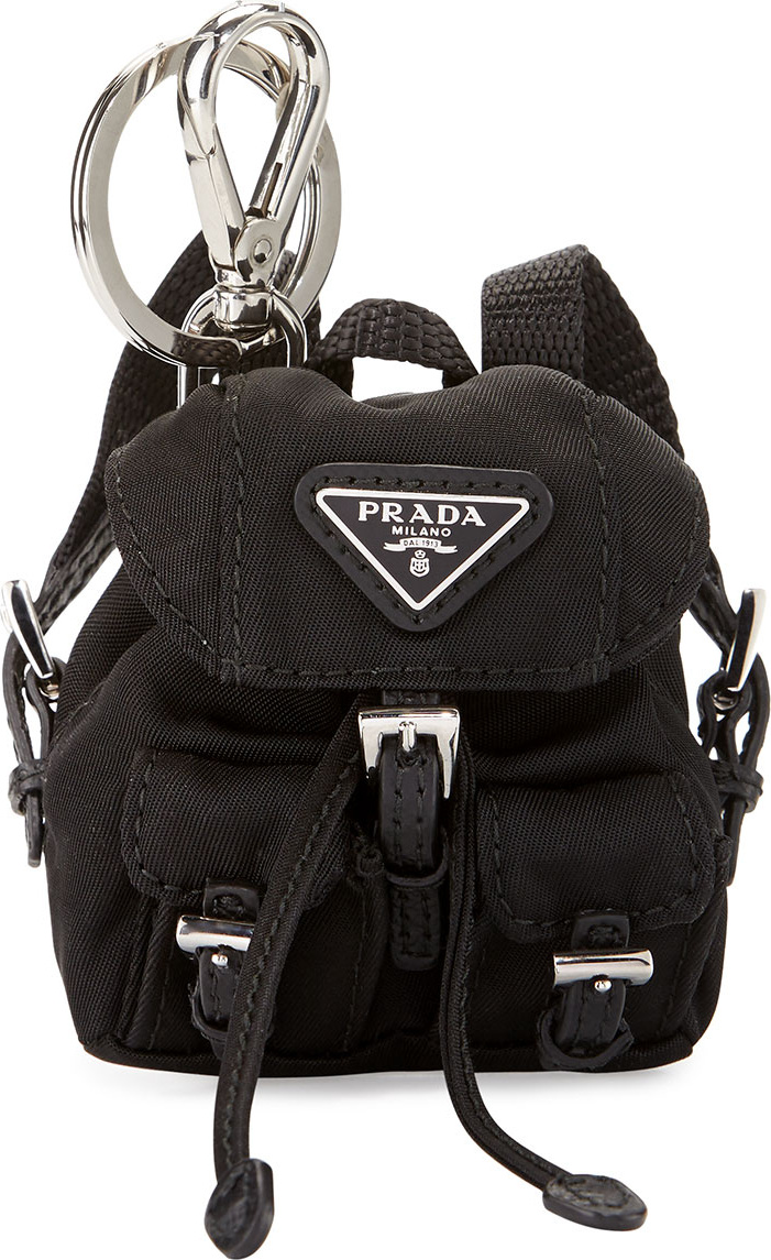Prada Vela Backpack-Shaped Handbag Charm/Keychain, Black (Nero)