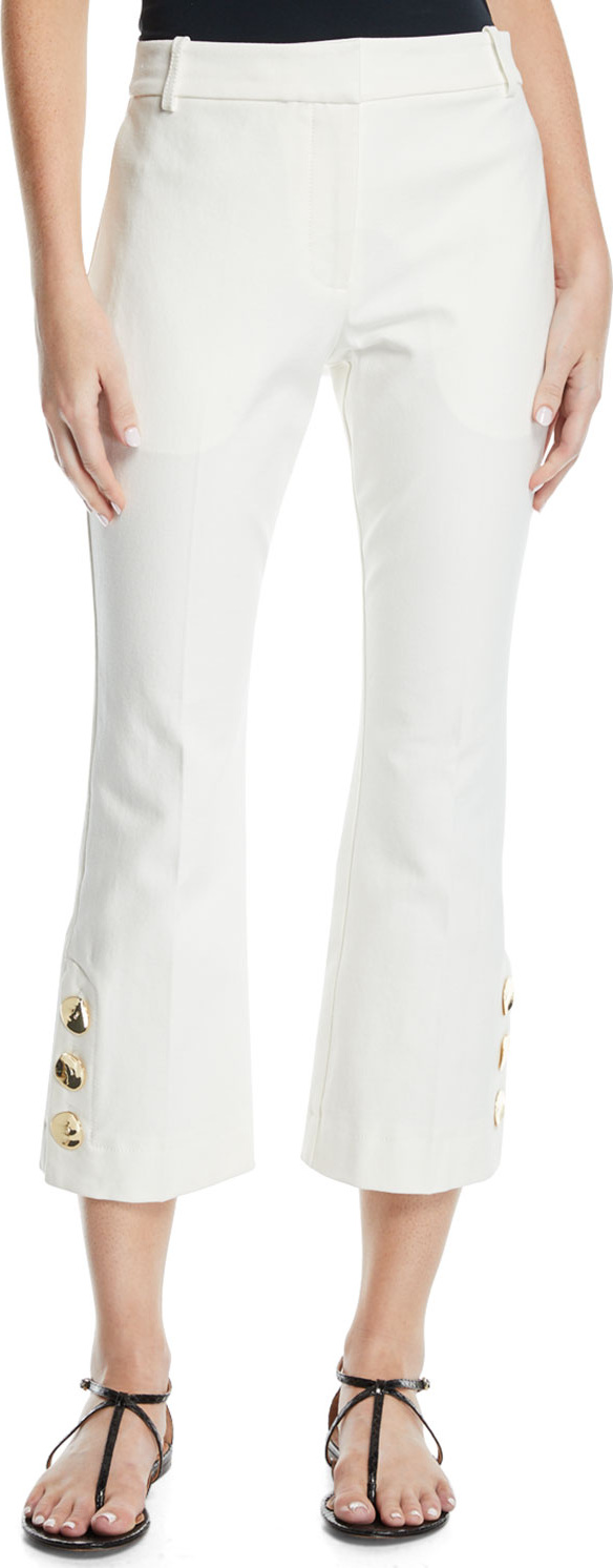 Derek Lam 10 Crosby Cropped Flare-Leg Trousers with Golden Buttons
