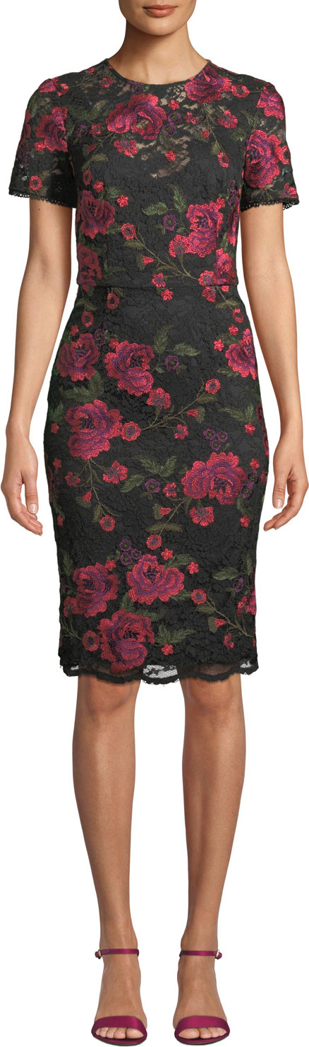 Trina Turk Ana Sofia Short-Sleeve Floral Lace Dress