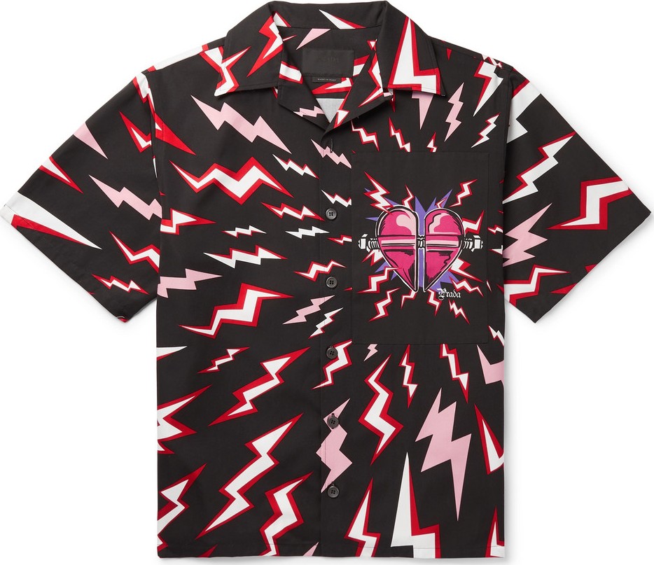 Prada Camp-Collar Printed Cotton-Faille Shirt