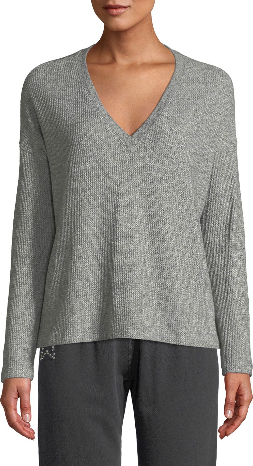 MONROW V-Neck Thermal Pullover Sweatshirt