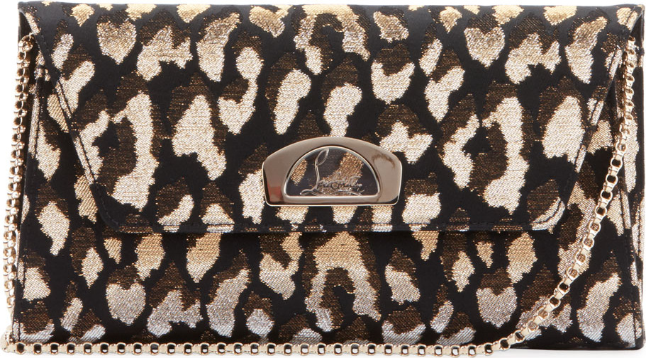 Christian Louboutin Vero Dodat Metallic Leopard-Print Clutch Bag