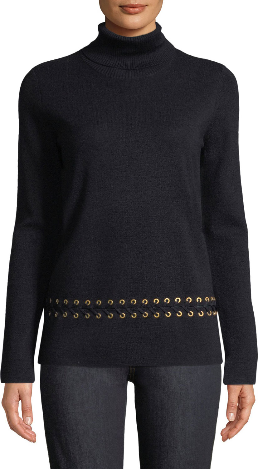 Tory Burch Turtleneck Sweater w/ Grommet Trim