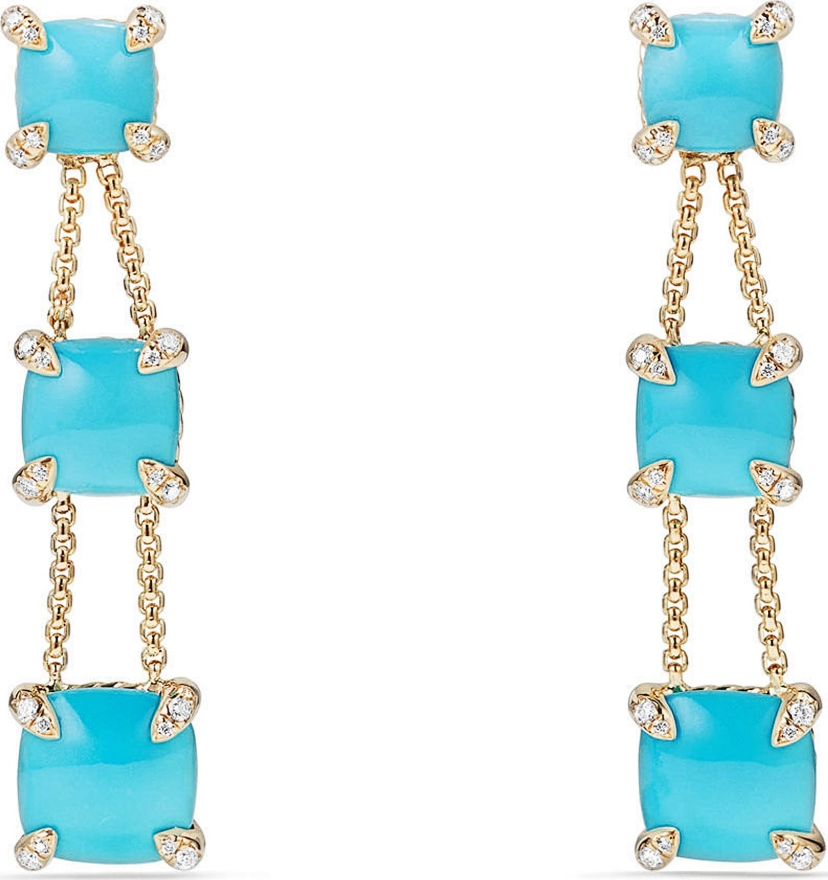 David Yurman Châtelaine Linear Chain Earrings in 18K Gold with Semiprecious Stone and Diamonds