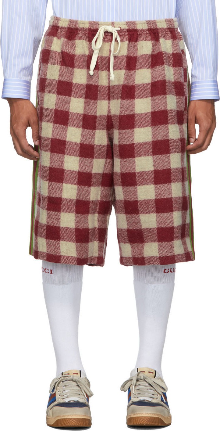 Gucci Red & Off-White Vintage Check Shorts