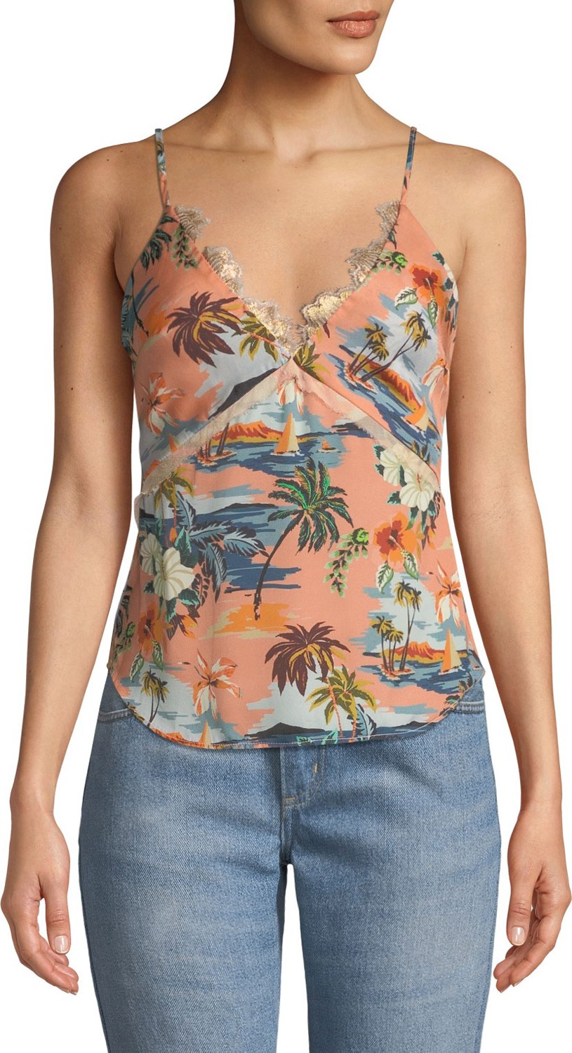 Le Superbe Vacation Printed Cami with Lace Trim