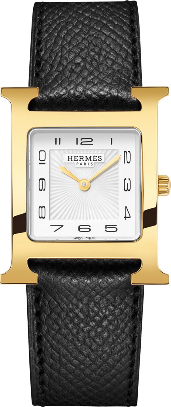 HERMÈS Heure H Watch, Gold Plate & Leather Strap