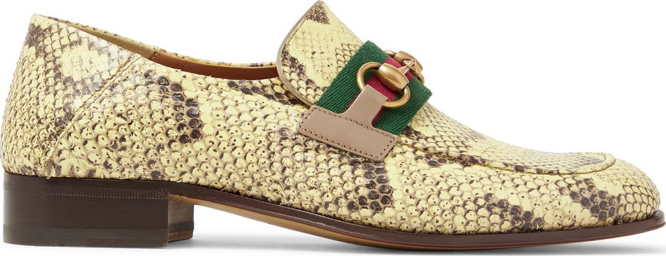 Gucci Bonny Horsebit Webbing-Trimmed Python Loafers