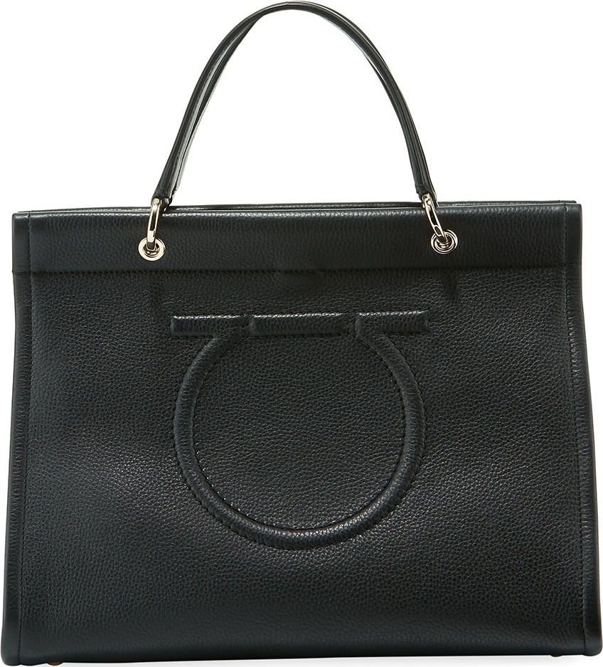 Salvatore Ferragamo Shopping Lux Pebbled Leather Tote Bag