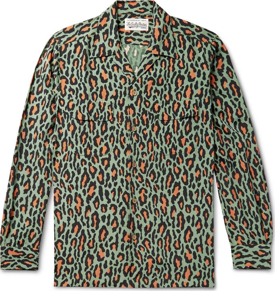 Wacko Maria Camp-Collar Leopard-Print Cotton Shirt