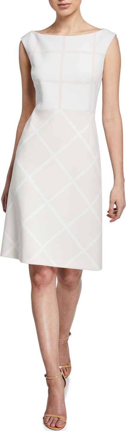 Elie Tahari Lacey Bateau-Neck Cap-Sleeve Two-Tone Dress