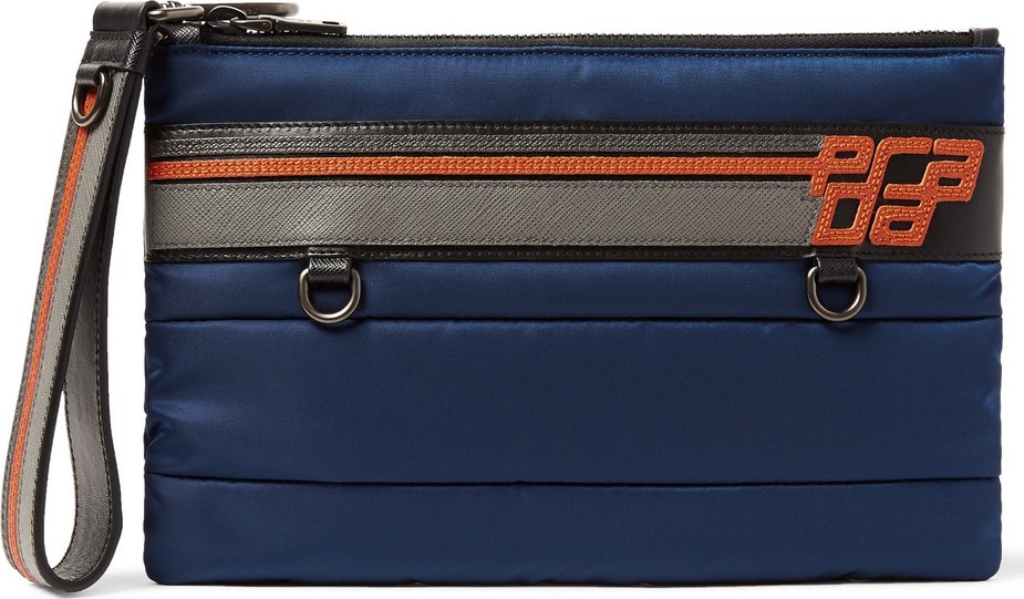 Prada Saffiano Leather-Trimmed Quilted Shell Pouch