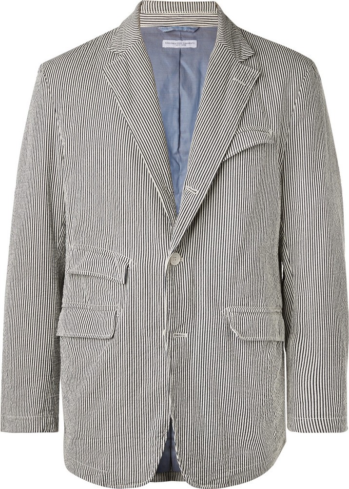 Engineered Garments Blue Unstructured Striped Cotton-Seersucker Blazer