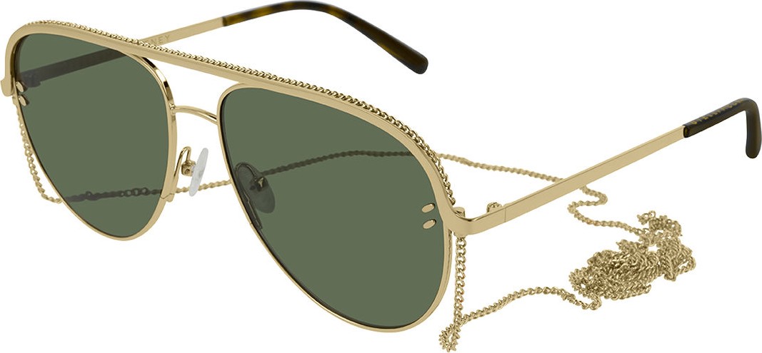 Stella McCartney Monochromatic Metal Aviator Sunglasses w/ Chain Neck Strap
