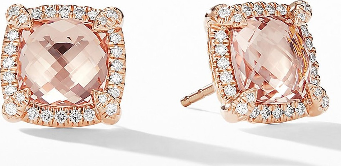 David Yurman Châtelaine Pavé Bezel Stud Earrings with Morganite and Diamonds in 18K Rose Gold
