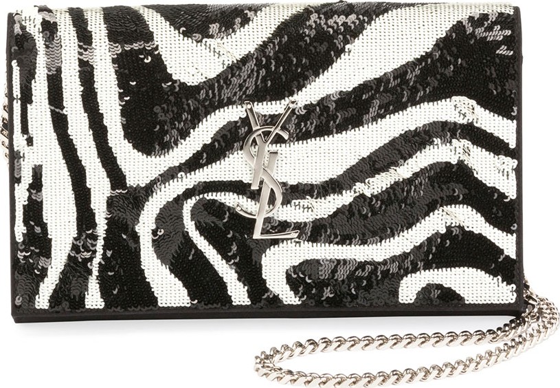Saint Laurent Kate Small Zebra Sequin Tassel Crossbody Bag