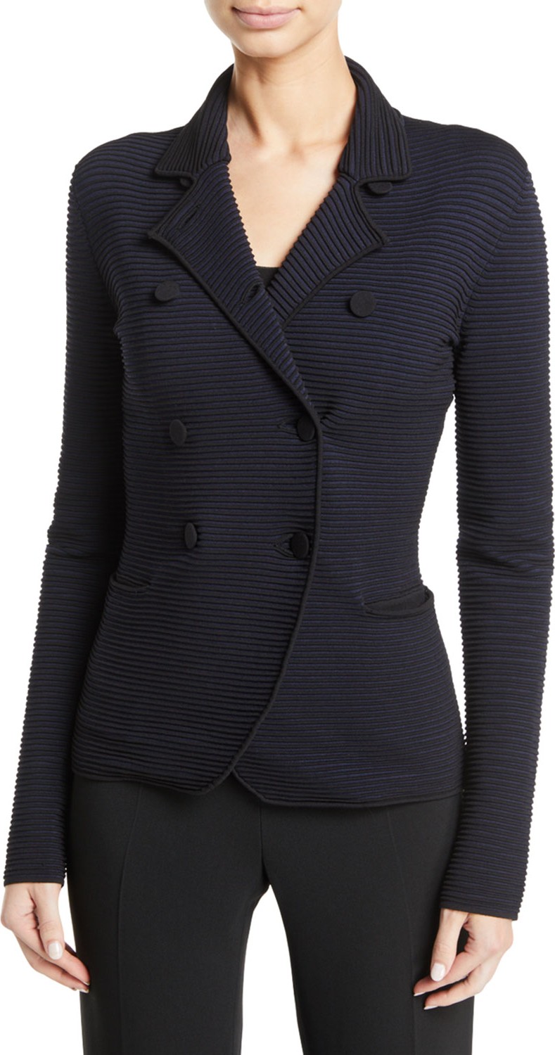 Emporio Armani Ottoman Ribbed Short  Double-Breasted Blazer