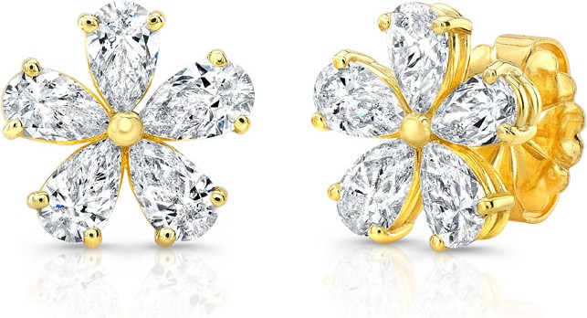Norman Silverman 18k Gold Diamond Flower Stud Earrings