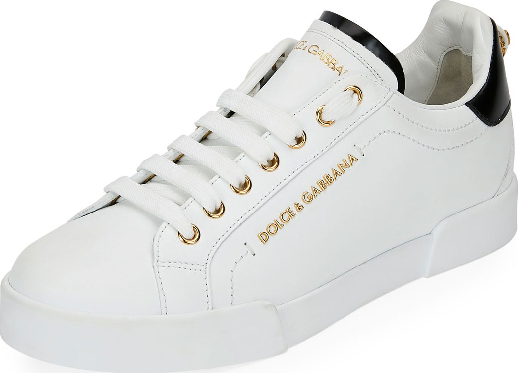 Dolce & Gabbana Portofino Leather Sneakers w/ Pearly Logo Back