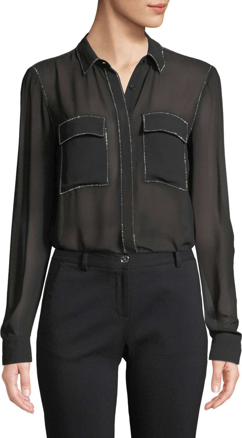MICHAEL MICHAEL KORS Stud-Trim Chiffon Shirt