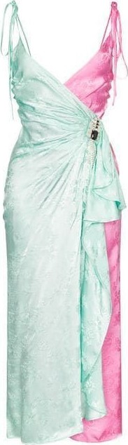 Attico two-tone jacquard wrap-around slip dress