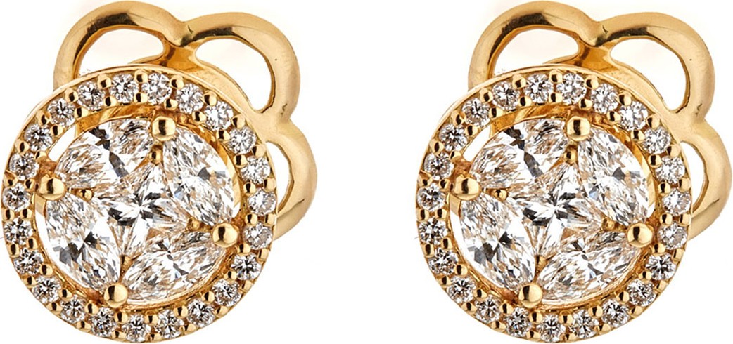 ZYDO Mosaic 18k Gold & Diamond Round Stud Earrings