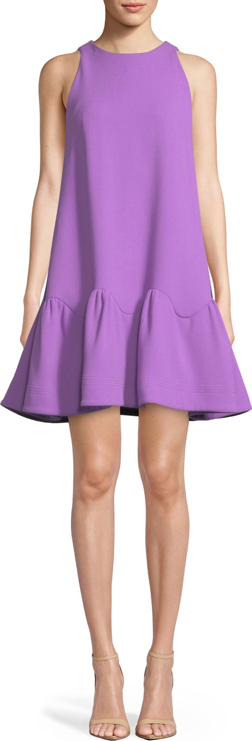 Lela Rose Detachable-Collar Sleeveless Flounce-Hem Trapeze Dress