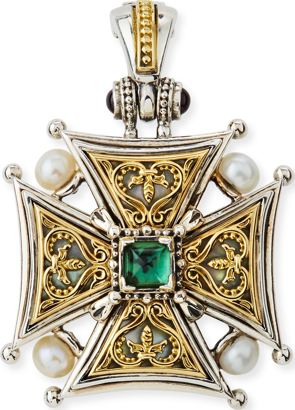Konstantino Hestia Cross Pendant w/ Green Tourmaline