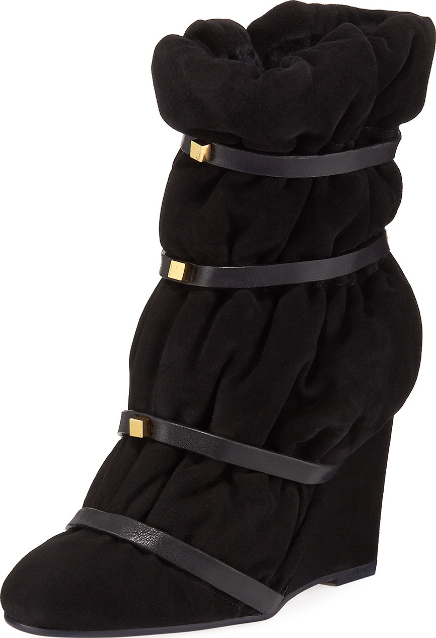 Stuart Weitzman Duvet Stud Wedge Mid-Calf Boots
