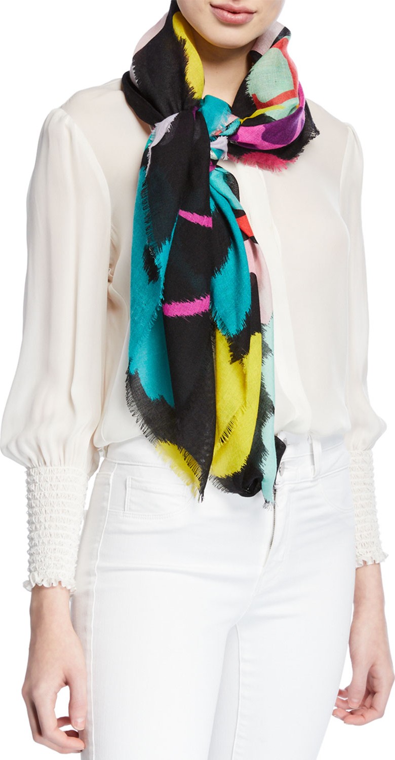 Escada Silk/Cashmere Square Logo Scarf