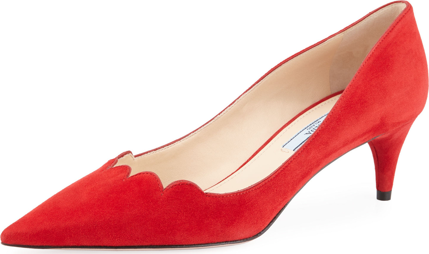 Prada Decolette Scallop Suede Pump