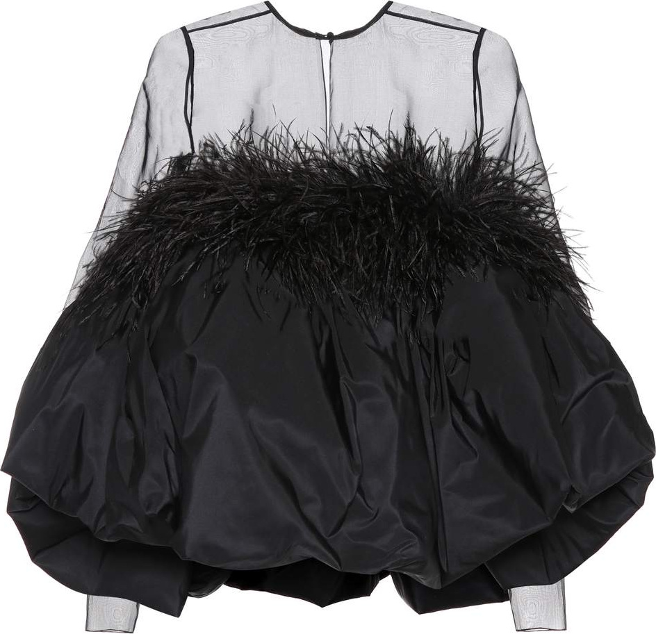 Saint Laurent Feather trimmed silk minidress