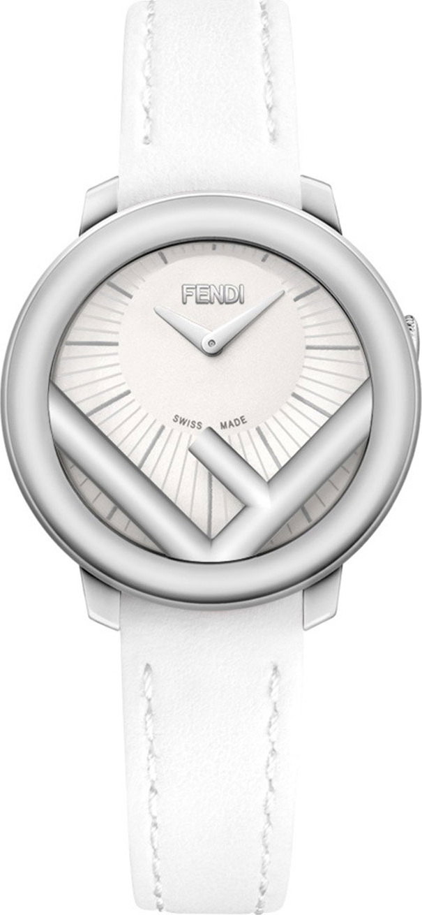 Fendi 28mm Run Away Watch with Leather Strap, White
