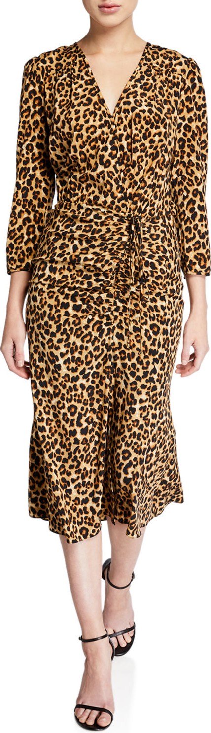 Veronica Beard Arielle Leopard-Print V-Neck Dress