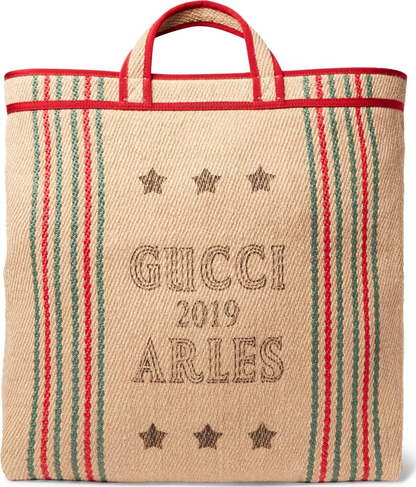 Gucci Grosgrain-Trimmed Printed Hessian Tote Bag