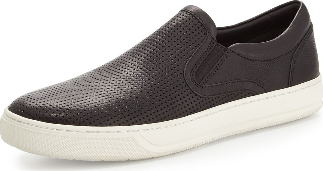 Vince Men's Ace Perforated Leather Skater Sneakers, Black