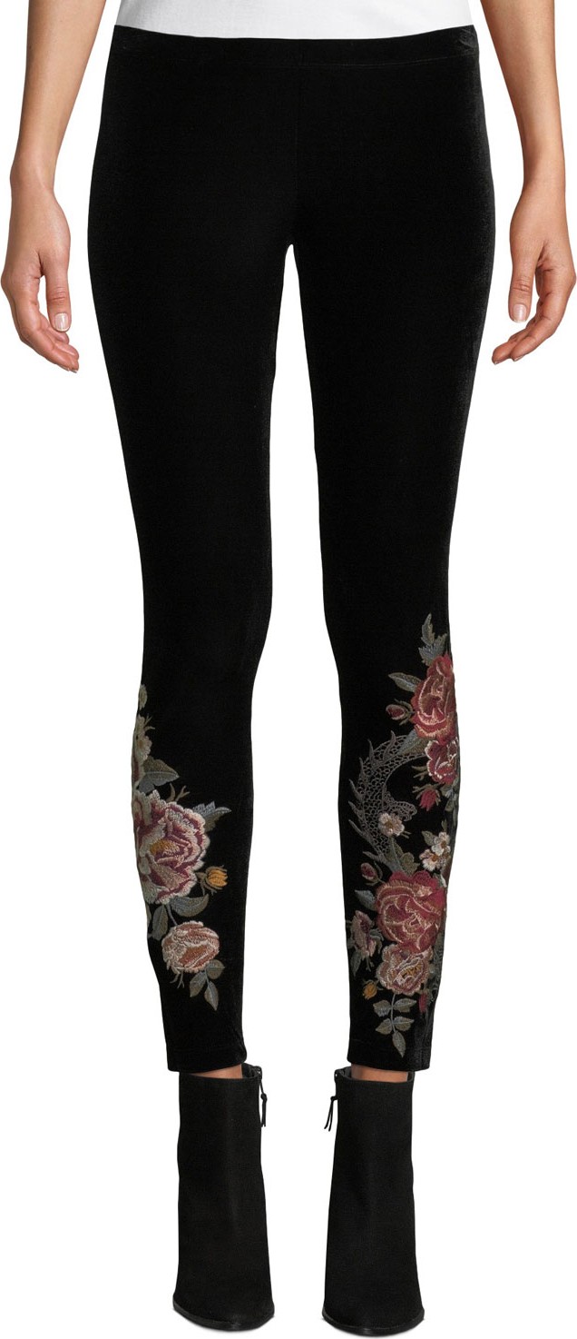 Johnny Was Dragon Stretch Velvet Leggings w/ Embroidery