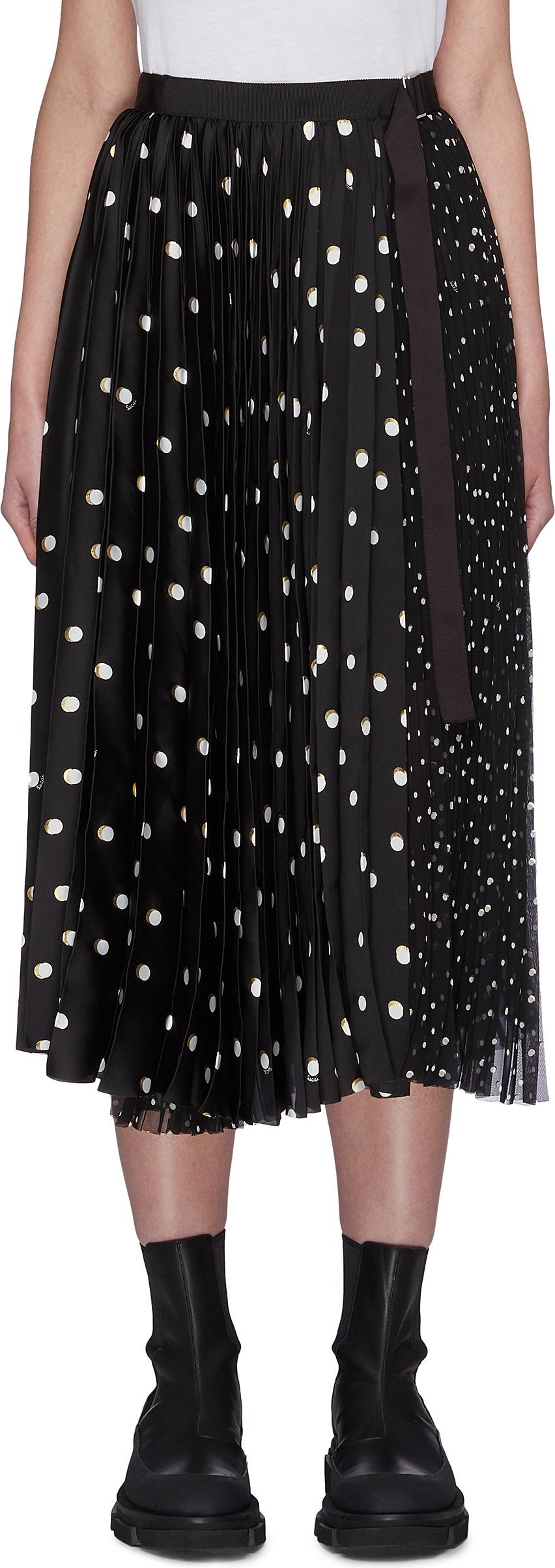 Sacai Mix polka dot pleated skirt