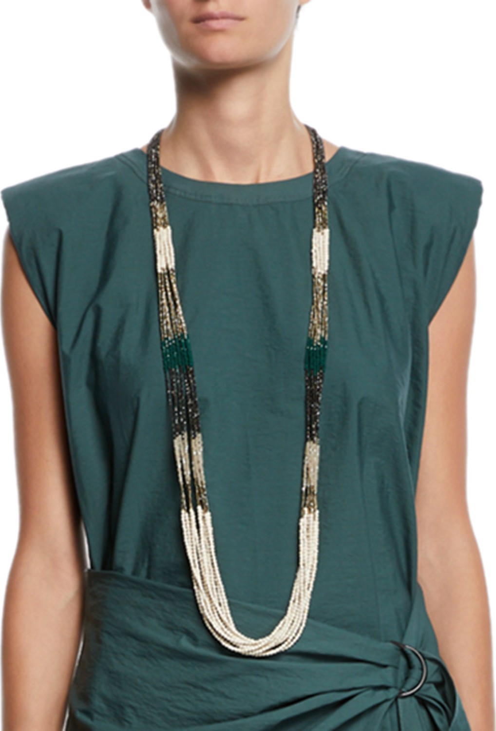 Brunello Cucinelli Long Stone & Glass Multi-Strand Necklace