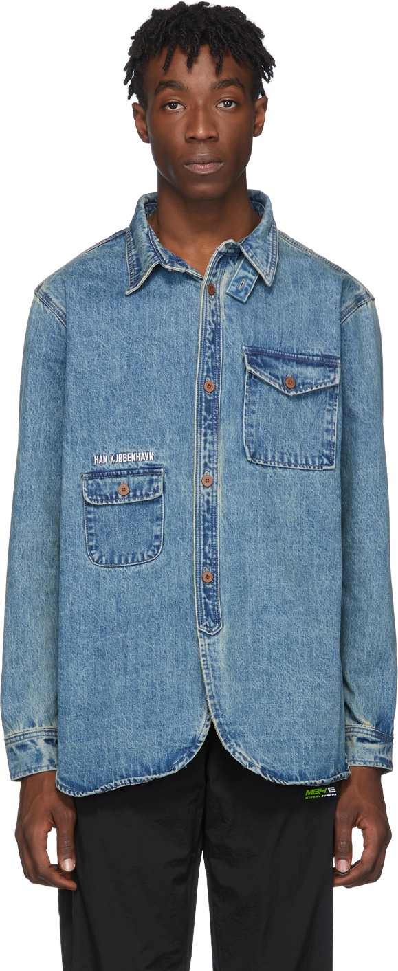 Han Kjobenhavn Blue Denim Heavy Army Shirt