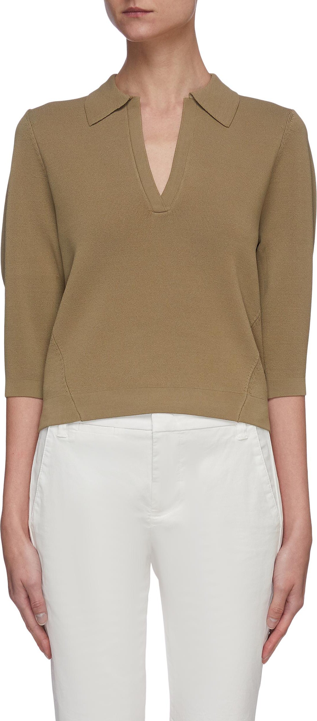 Equipment Belisse short puff sleeve rib knit sweater