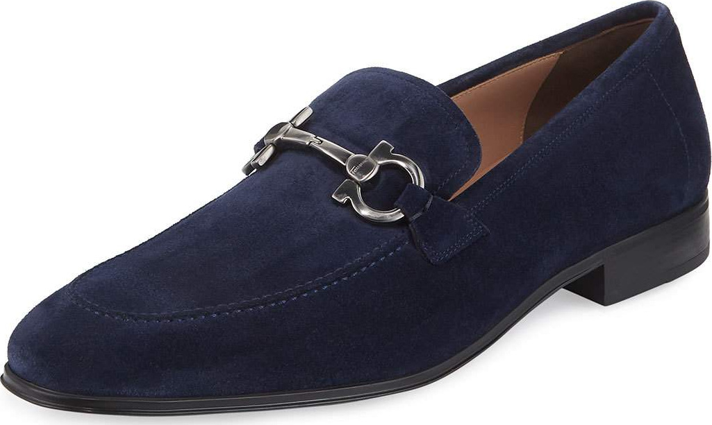 Salvatore Ferragamo Men's Suede Gancini Loafer, Navy
