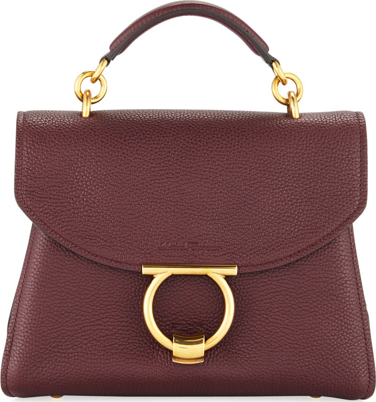 Salvatore Ferragamo Small Gancio Vela Soft Flap Top Handle Bag, Wine
