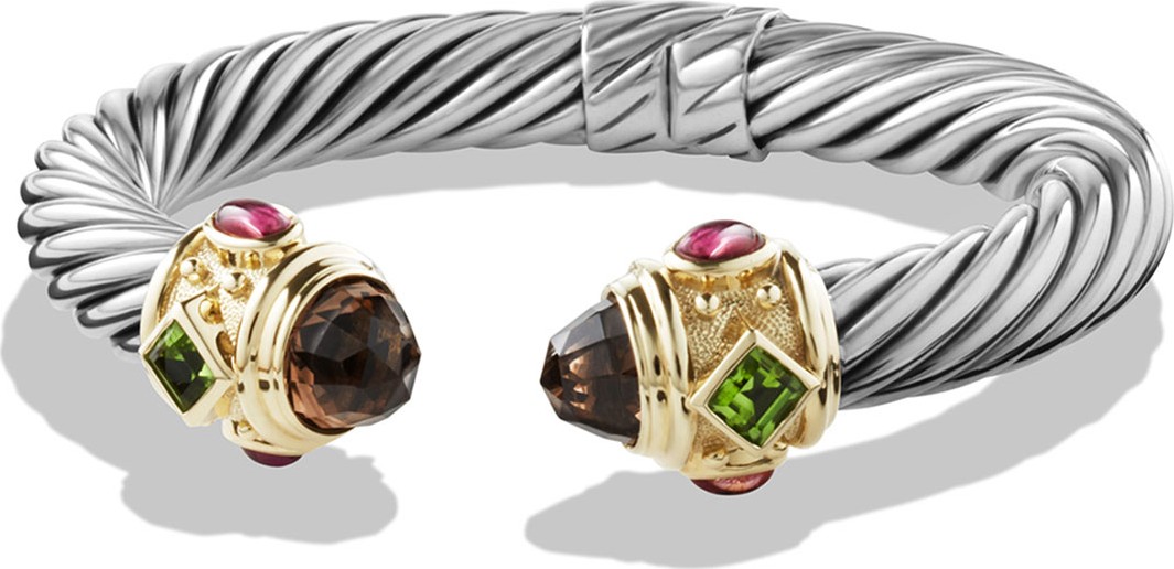 David Yurman Renaissance Bracelet with Smoky Quartz, Peridot, Pink Tourmaline, and Gold