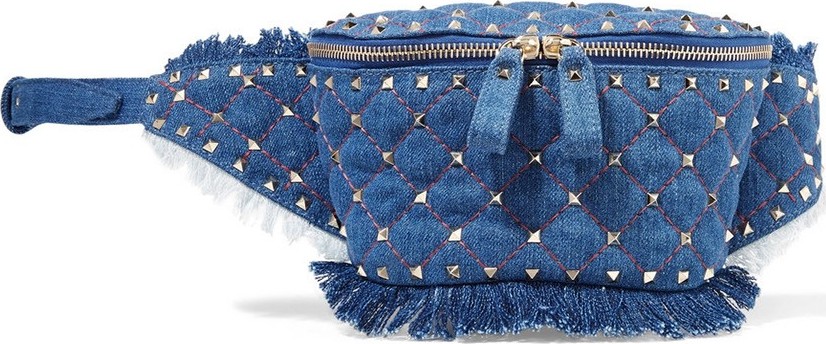 Valentino Rockstud quilted denim belt bag